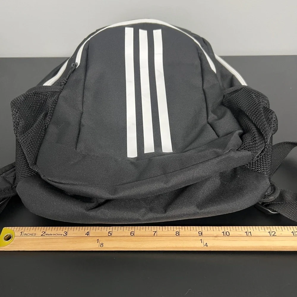 Adidas Black White 3-Stripe Striper Backpack School Gym Bag Recycled Polyester